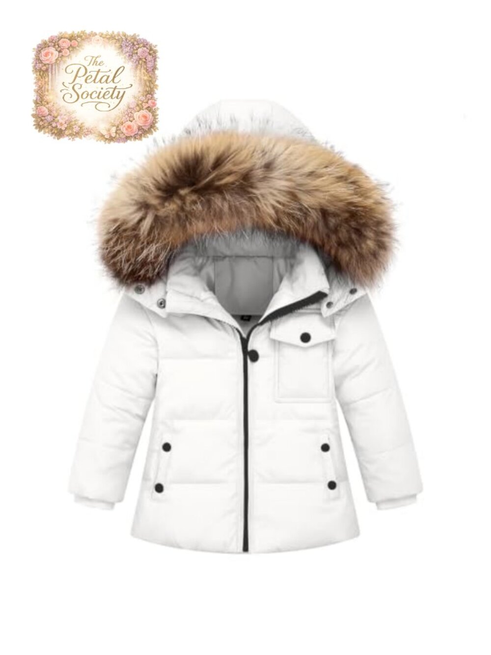 Toddler Puffer Coat Windproof Hood Faux Fur Trim Winter Outerwear